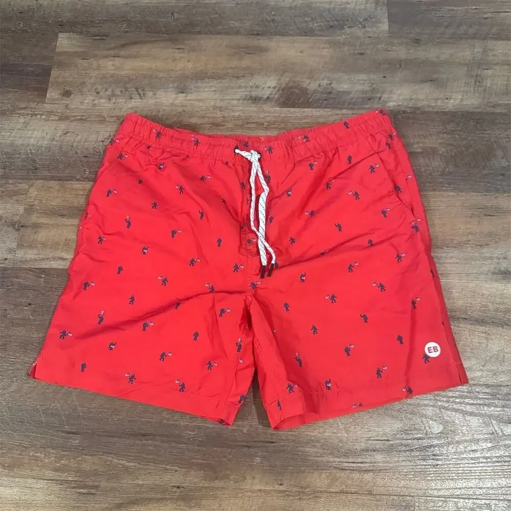Eddie Bauer Swim Trunks XL Red Sasquatch USA Flag Print Quick-Dry SPF 50+ Beach